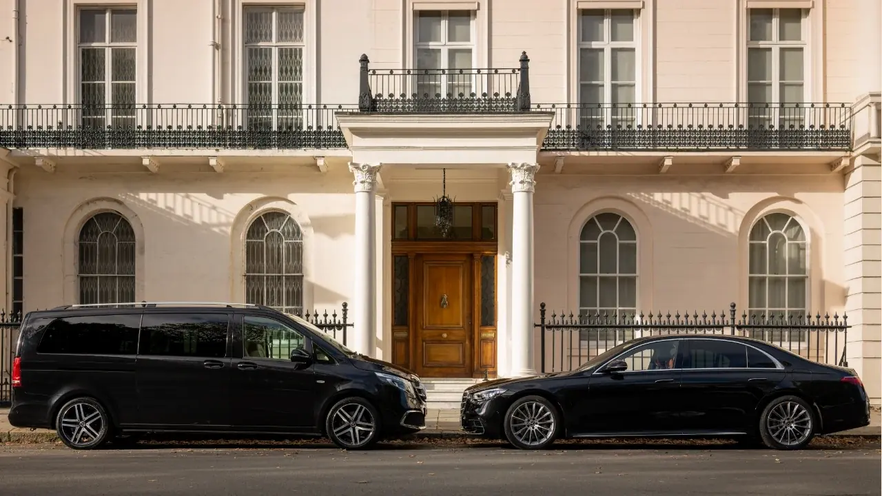 Production vehicles at a UK film studio